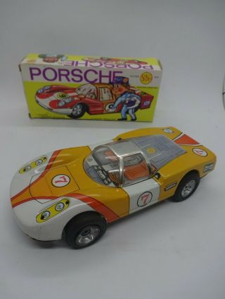 Vintage Porsche 7 Race Car Litograph Tin Toy Win Up 60s Made By Saxo Argentina