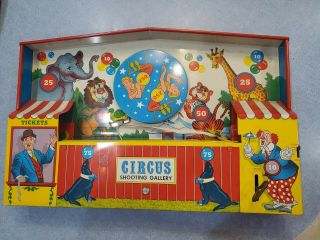 Vtg Circus Shooting Gallery Tin Litho Wind - Up Toy Game Ohio Art