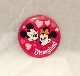 Walt Disney Productions Disneyland Minnie & Mickey Mouse Red Hearts Button Pin