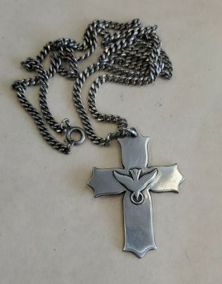 Vintage James Avery Sterling Silver 925 Christian Cross W Dove Pendant Necklace