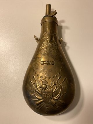 Vintage Civil War Era Brass Black Powder Flask