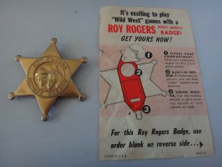 Vintage Roy Rogers Deputy Sheriff Badge Whistle With Order Form - Quaker Oats