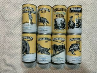 Complete Set Of 8 Vintage Brickskeller (yellow) Steel Pull Tab Beer Cans