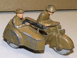 Vintage Manoil? Barclay? Army Soldiers On Motorcycle & Sidecare Lead Metal Toy