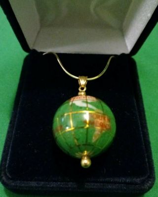 Vintage 14kt Gold Lapis Inlay Miniature World Globe Pendant On 14gp 925 Necklace