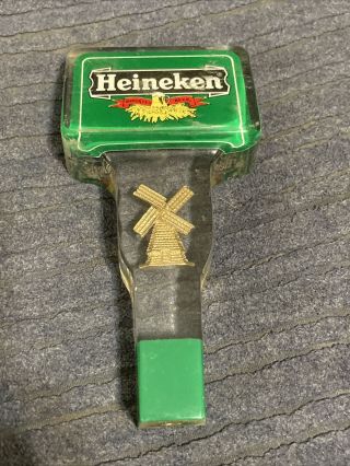 Heineken Imported Green Acrylic Gold Windmill Premium Beer Tap Handle Knob Bar