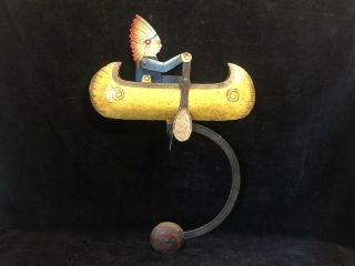 Collectible Balance Toy Indian Chief In Canoe Counterweight