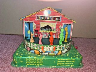 Vintage Mattel Farmer In The Dell Tin Toy Exc Complete Cond Complete