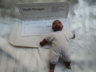 Christine & Philip Heath Vintage Black Baby Doll 1988,  Signed,  Heath Designs Ltr