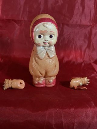 Vintage Miniature Pink Celluloid Snow Baby Strung Jointed Kewpie Doll Japan
