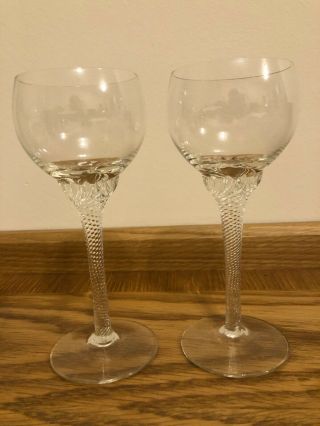 3 Vintage Twist Stem Wine Glasses,  Hand Blown Clear Twisted Hock Glasses 2