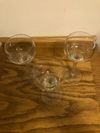 3 Vintage Twist Stem Wine Glasses,  Hand Blown Clear Twisted Hock Glasses 3