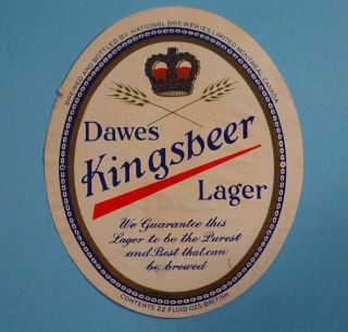 Canada - Dawes Kingsbeer Lager - Montreal - 22 Oz (british) Beer Bottle Label