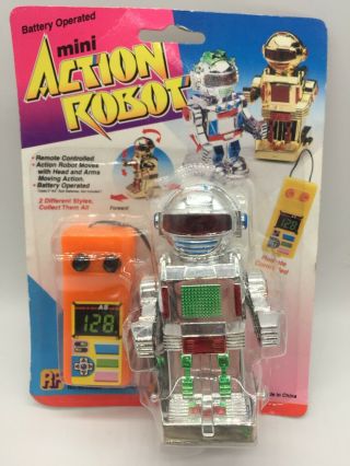 Vintage Toy Mini Action Robot Silver Remote Control Controlled Space Toys 1980 