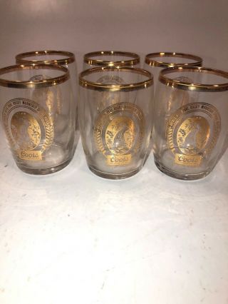 Coors Beer Barrel Glasses Set Of 6 Gold Rim Seal Tumbler Vintage Chaser 3 Inch