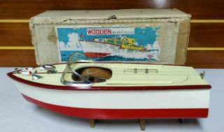 Vintage 1950s Mhm Battery Operated Wooden Model Boat