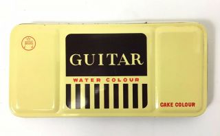 Vintage Guitar Water Colors Paint set 12 Cakes Tin box Cake Colour Japan 2 2