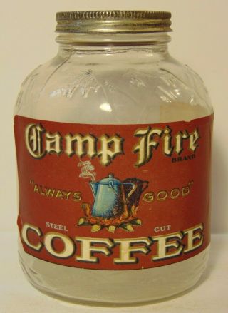 Vintage 1930s Campfire Coffee Graphic One Pound Coffee Jar W.  L.  Allen St.  Louis