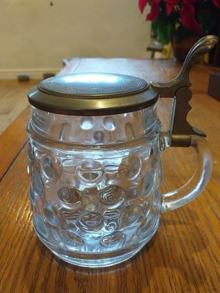 Vintage Rein Zinn Glass Tankard With Hinged Pewter Lid