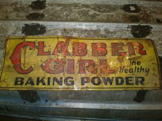1950s Clabber Girl Baking Powder Embossed Metal Advertising Sign Vtg