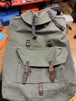 Vintage Swiss Salt And Pepper Military Backpack Rucksack