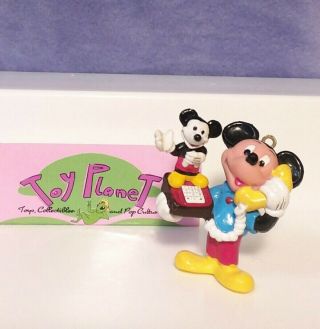 Vintage Disney Mickey Mouse 2 " Pvc Figure (holding Phone) Keychain Toy Applause
