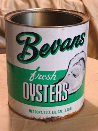 Vtg BEVANS w/Orignal Brand Oyster Can 1 Gallon Size NO Lid 2