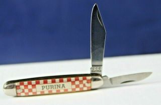 Vintage Ccc Canton,  Oh.  Purina Checkerboard 2 Blade Folding Pocket Knife