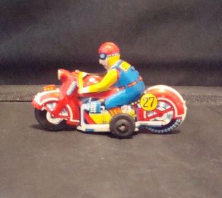 Vintage 1960s Tin Friction Toy Motorcycle 3 1/2 " Long Made In Japan 27 Wow