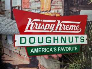 Old Vintage Heavy Krispy Kreme Doughnuts Porcelain Enamel Metal Sign Food
