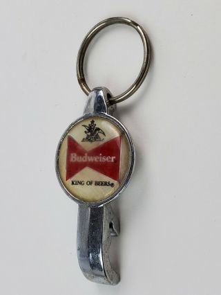 Vintage 1985 Budweiser Beer Keychain Bottle Opener Bowtie Logo