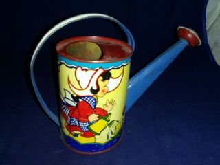 Vintage Tin Litho Toy Watering Can - Ohio Art - Little Dutch Boy & Girl