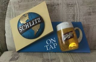 Vintage Schlitz Beer On Tap Plastic Advertising Sign