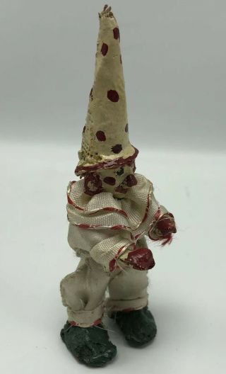 Vintage Papier Paper Mache Circus Handmade Figure Creepy Clown Polka Dot Hat 33