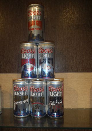 6 Different Cans Of Coors Light 1991 Dallas 150th Anniversary Set Beer Cans Co