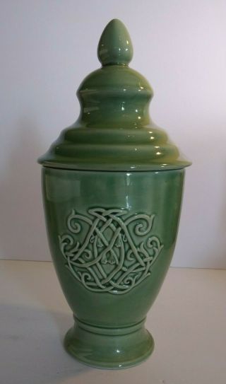 Vintage Chinese Green Celadon Ginger Jar Canister Urn W Lid Large 13 1/2 " Tall