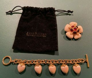 Vintage Joan Rivers Red Cabochon Rhinestone Pin/brooch W/ Matching Bracelet