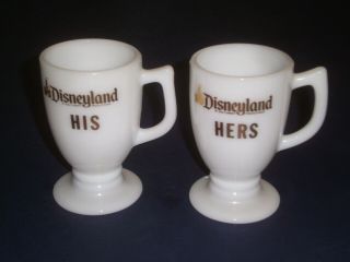 Vtg Disneyland His Hers Mug Souvenir Milk Glass Usa Walt Disney Productions