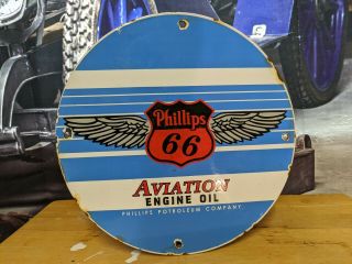 Vintage Old Phillips 66 Aviation Gasoline Motor Oil Porcelain Gas Pump Sign