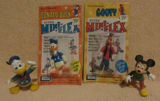 Vintage Walt Disney Goofy & Donald Duck Flex Lakeside Toys 1968 On Card