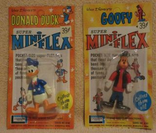Vintage Walt Disney Goofy & Donald Duck Flex Lakeside Toys 1968 ON CARD 3