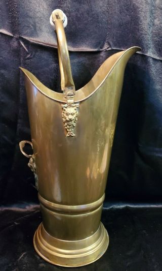 Vintage Brass Umbrella Cane Stand With Lion Heads Ceramic Handle