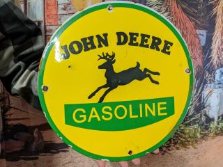 Vintage Old John Deere Tractor Gasoline Motor Oil Porcelain Enamel Gas Pump Sign