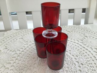 6 X Vintage French Cranberry / Ruby Red Wine / Sherry Glasses