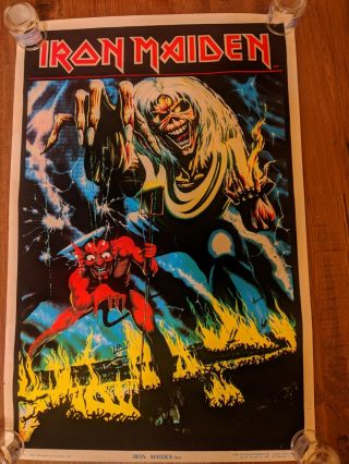 Vintage Iron Maiden Number Of The Beast Felt Black Light Poster 1983 Heavy Metal