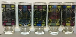5 Stained Glass Style Beer Glasses Schaefer,  BlackLabel,  Pabst,  Miller,  Falstaff 2