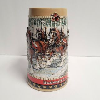 1988 Anheuser Busch Ab Budweiser Bud Holiday Christmas Beer Stein Clydesdales