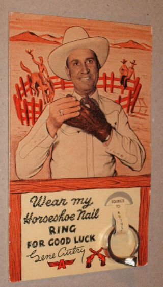 1950 Gene Autry Good Luck Horseshoe Nail Ring On Card