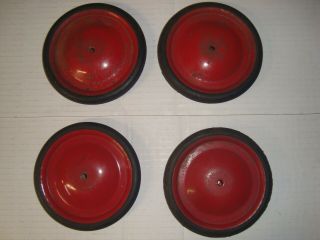 Set Of 4 Red Soap Box Derby Wagon Wheels Radio Flyer Vintage 5 " Rims,  6 " Tire