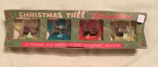 Set Of 4 Vintage Christmas Tree Twinklers Spinner Ornaments Usa